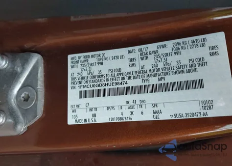 2017 Ford Escape Se z USA, uszkodzony, nr VIN 1FMCU0GD8HUE98474